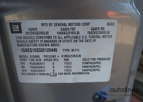 2002 Chevrolet Trailblazer Ext Lt z USA, uszkodzony, nr VIN 1GNES16S026120449